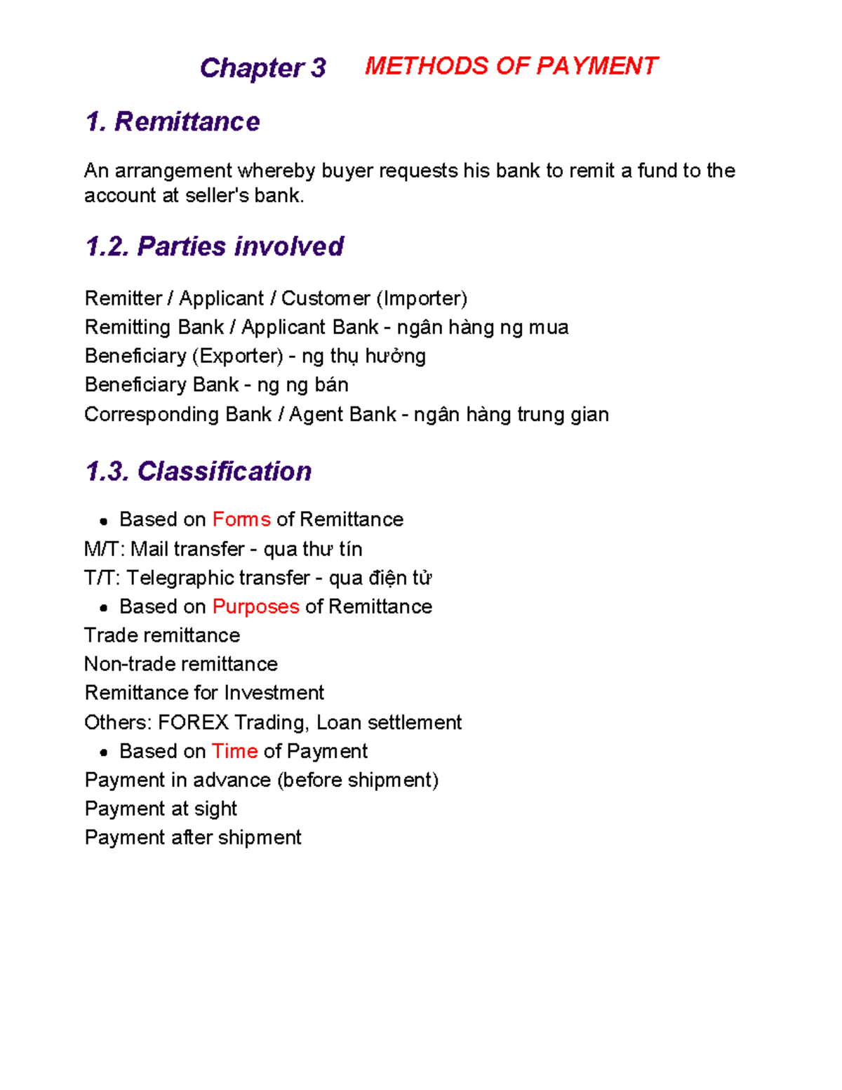 Chapter 3: Methods of Payment - Remittance Overview - Studocu