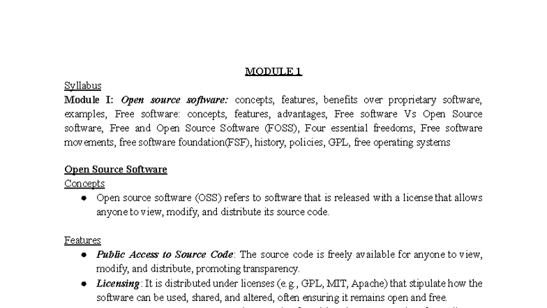 FOSS- Module 1: Open Source Software Concepts and Benefits - Studocu