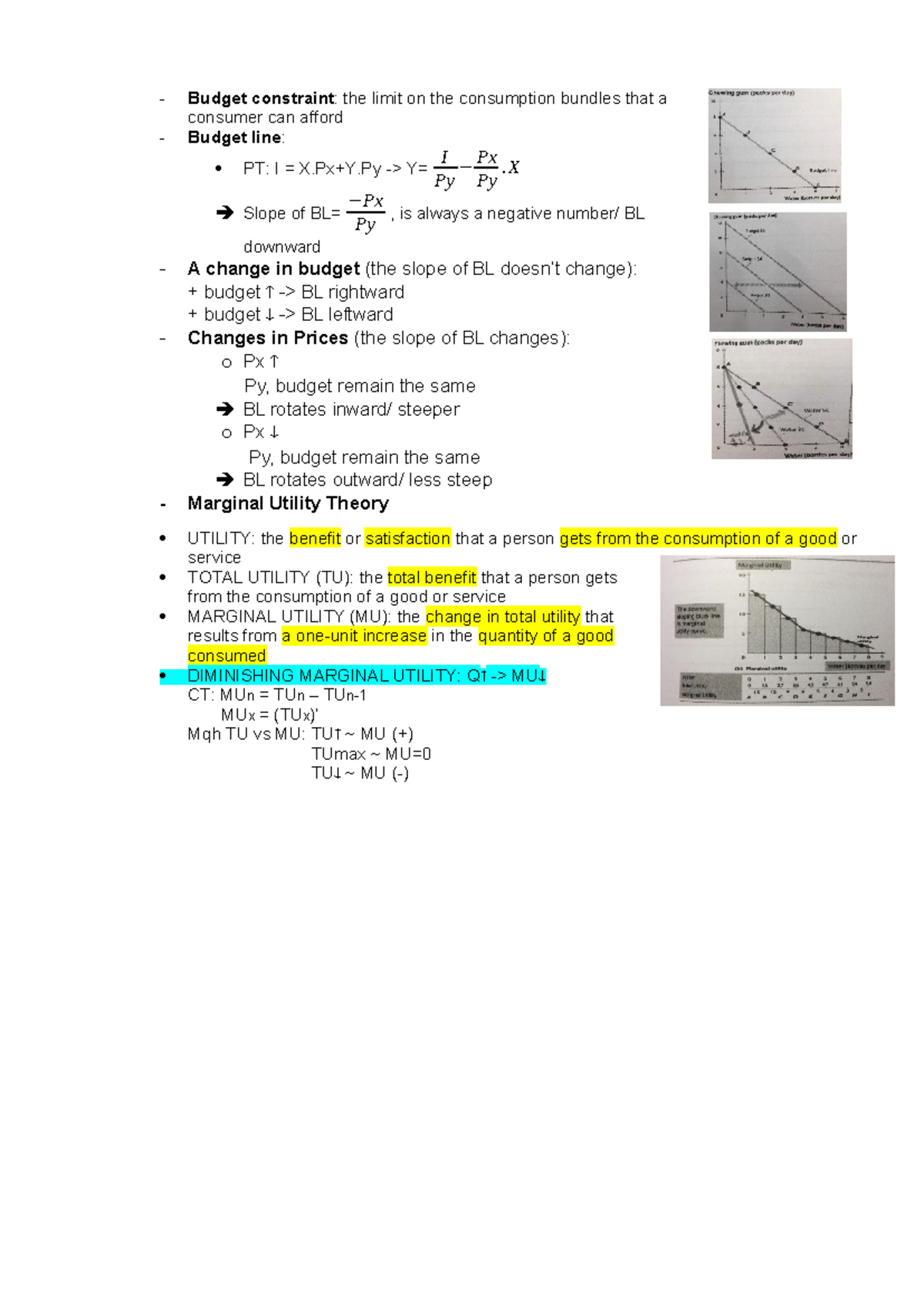 Budget Constraint and Utility Theory: Key Concepts and Changes - Studocu