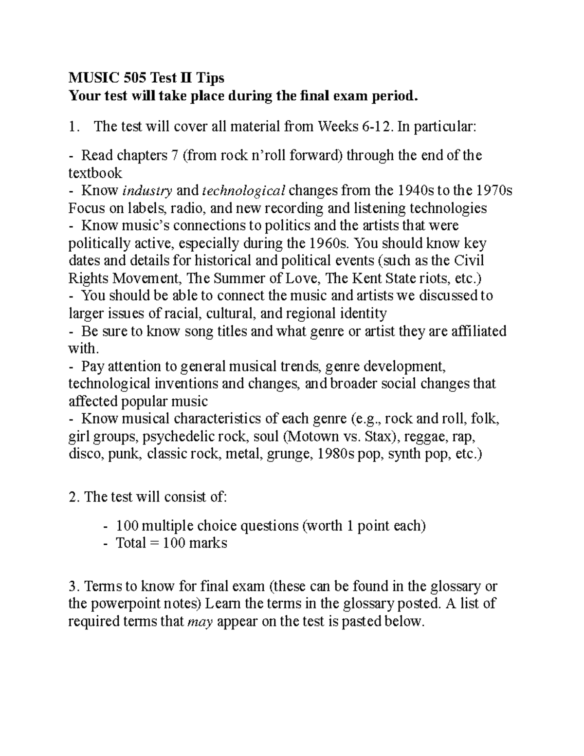 MUS 505 final quiz study notes for Test II on music history and trends ...