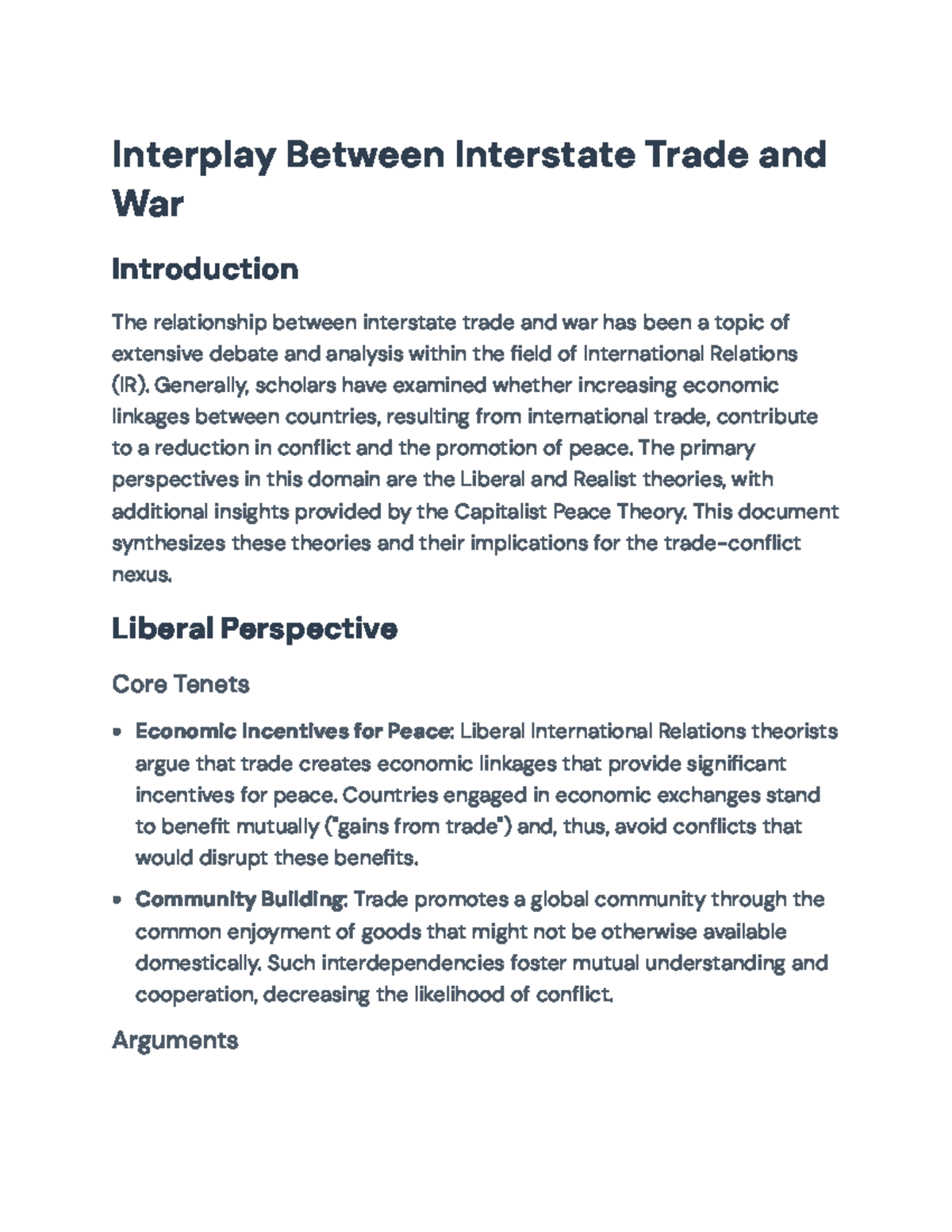 Interstate Trade and War: Theoretical Perspectives and Implications ...
