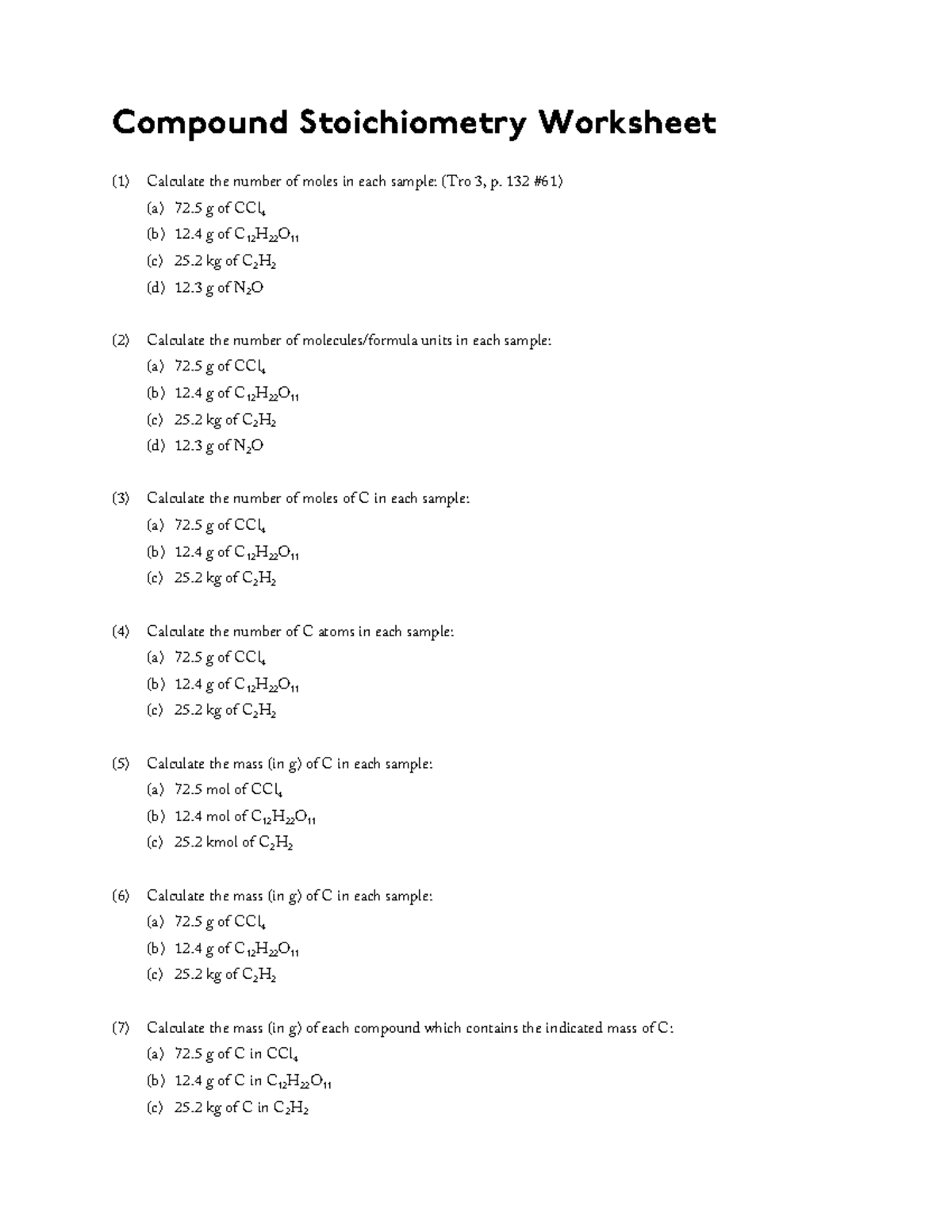 Compound Stoichiometry Worksheet - 05-020 - 2022 with Answers - Studocu