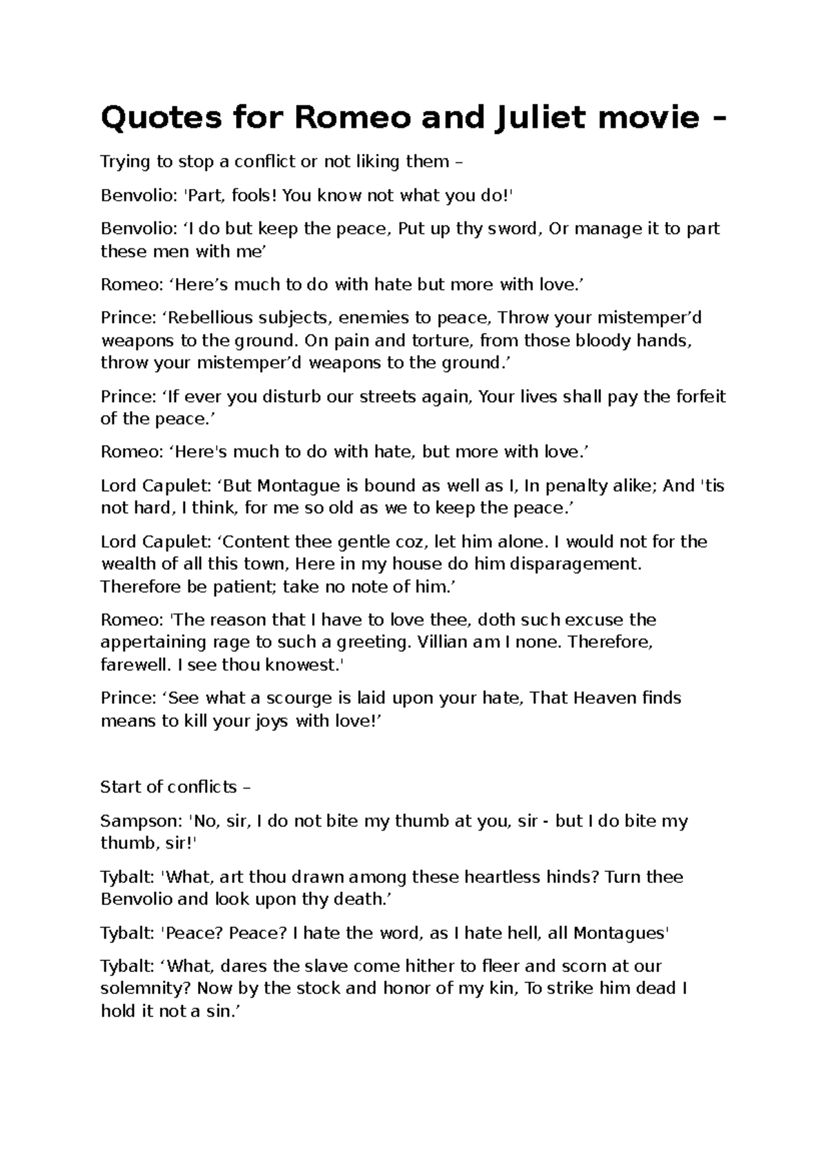 Quotes and Analysis from Romeo and Juliet (ENG 101) - Studocu