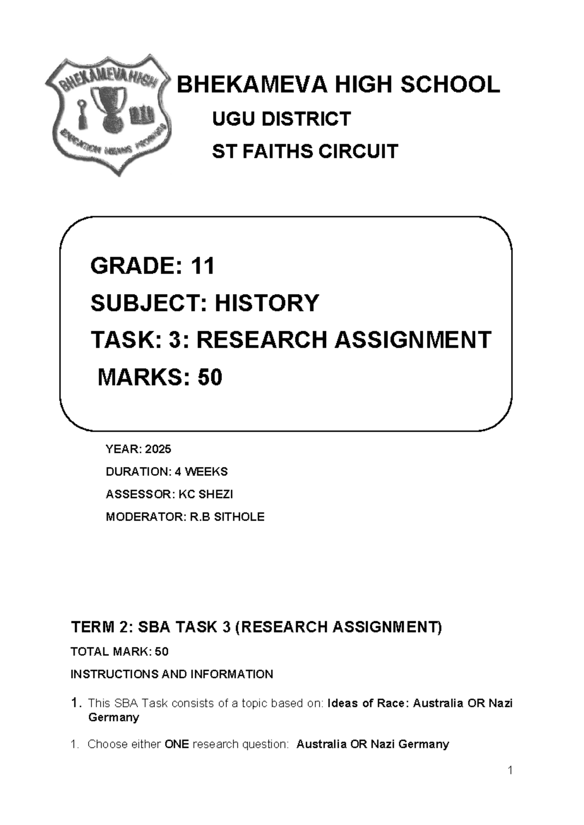 Grade 11 History Research Assignment: Ideas of Race in Australia or ...