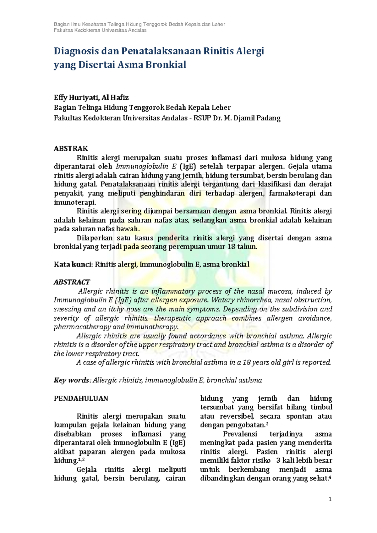 Kasus 3 - Rinitis Alergi Disertai Asma: Diagnosis dan Penatalaksanaan ...