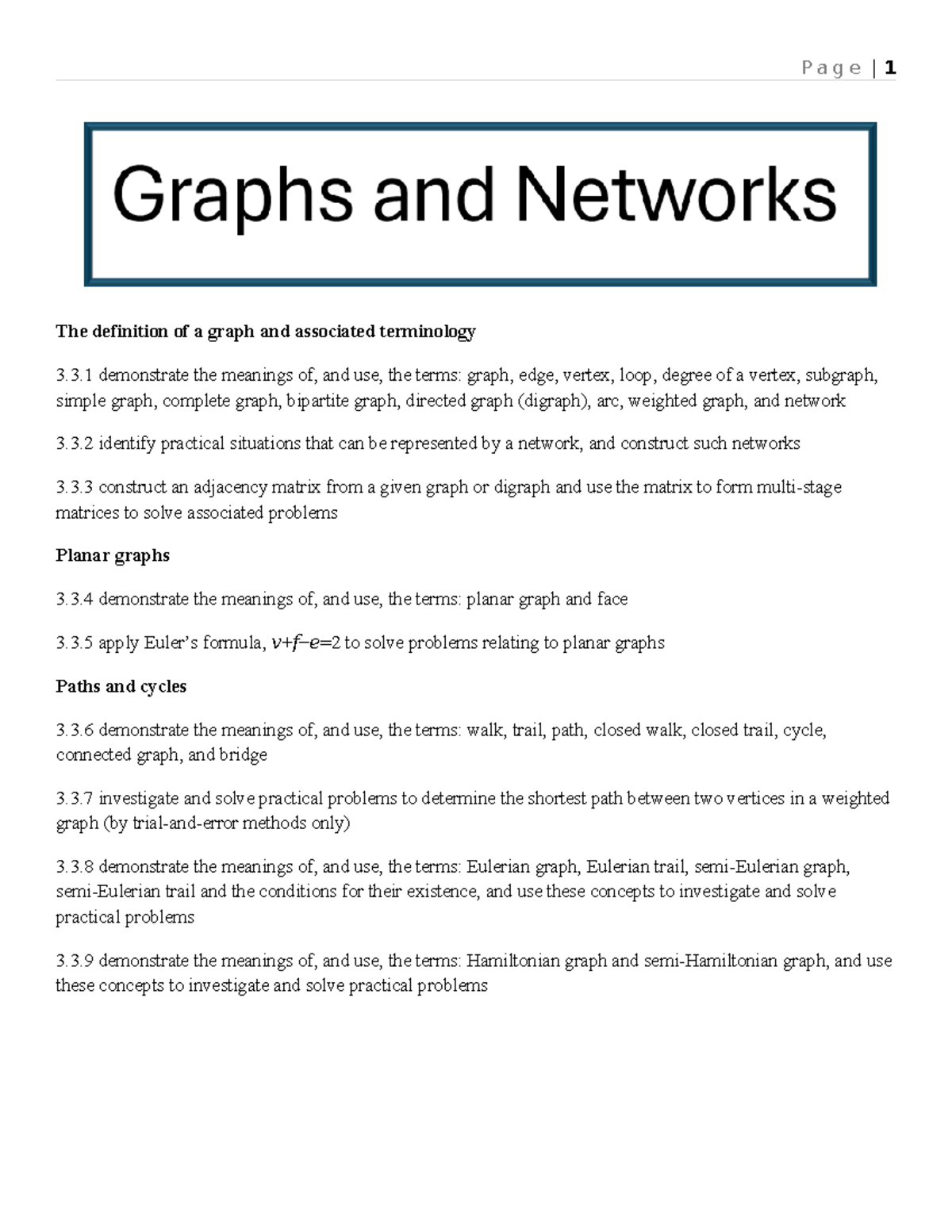 Graphs and Networks - Study Notes for Math 3.3 - Studocu