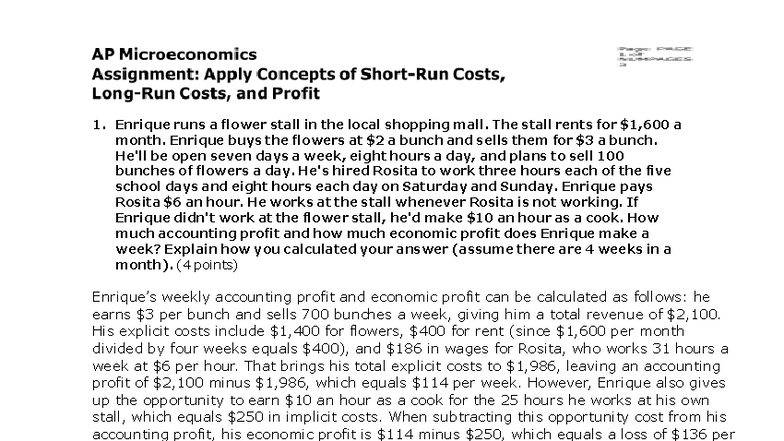 Microeconomics AP: Accounting and Economic Profit Analysis - Studocu
