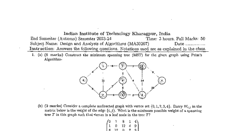 2023 End Semester Exam MA30207: Design & Analysis of Algorithms - Studocu