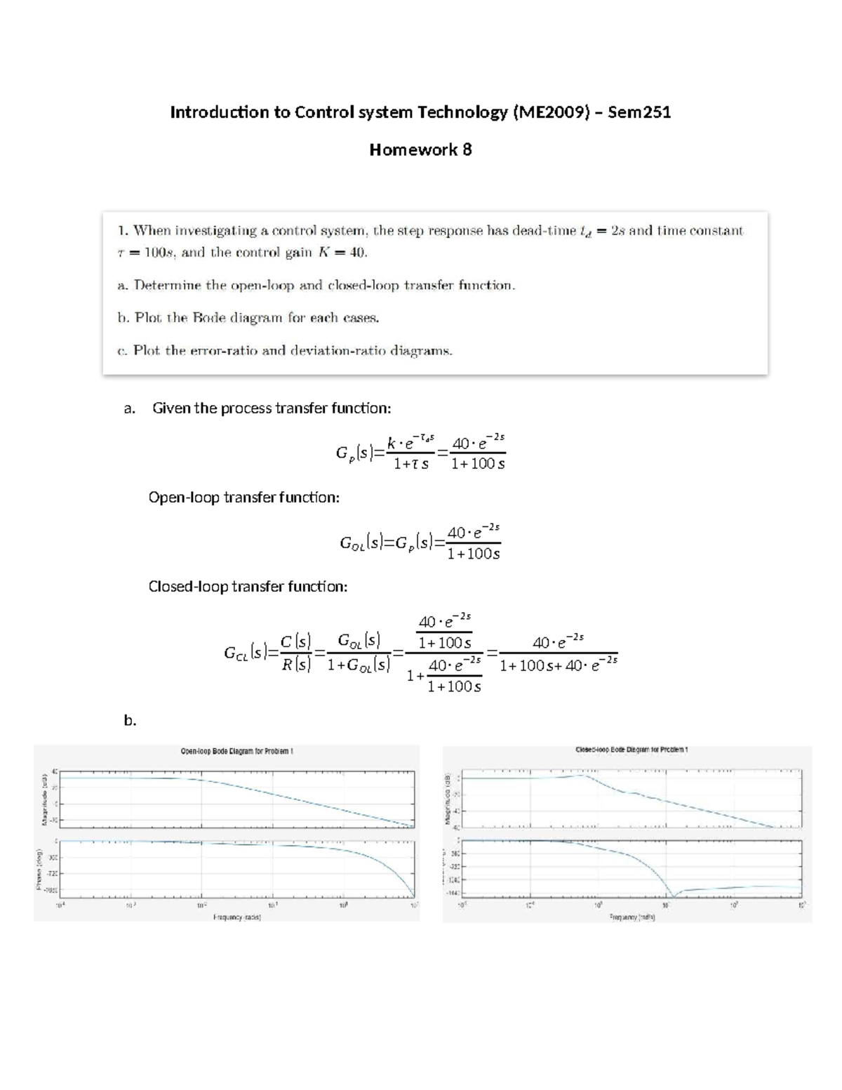 Control System Technology Homework 8 (ME2009) Analysis and Solutions ...