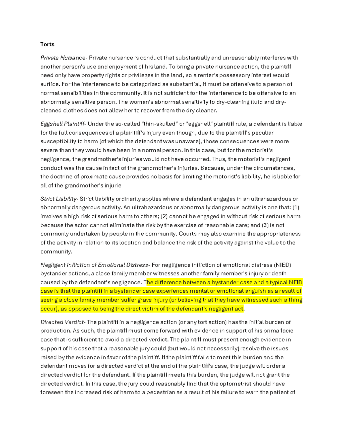 Bar Notes and Scripts - Torts Private Nuisance- Private nuisance is ...