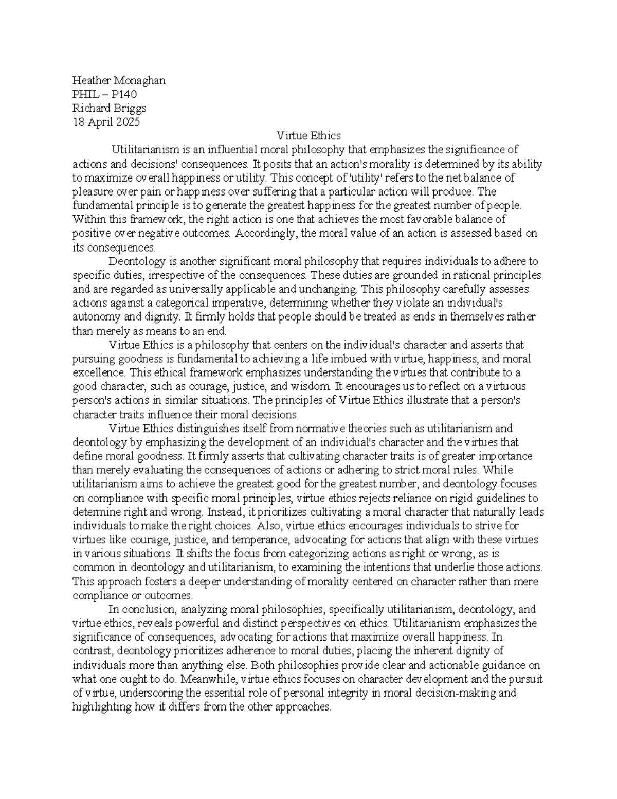 PHIL P140 Final Exam: Virtue Ethics vs. Normative Theories - Studocu