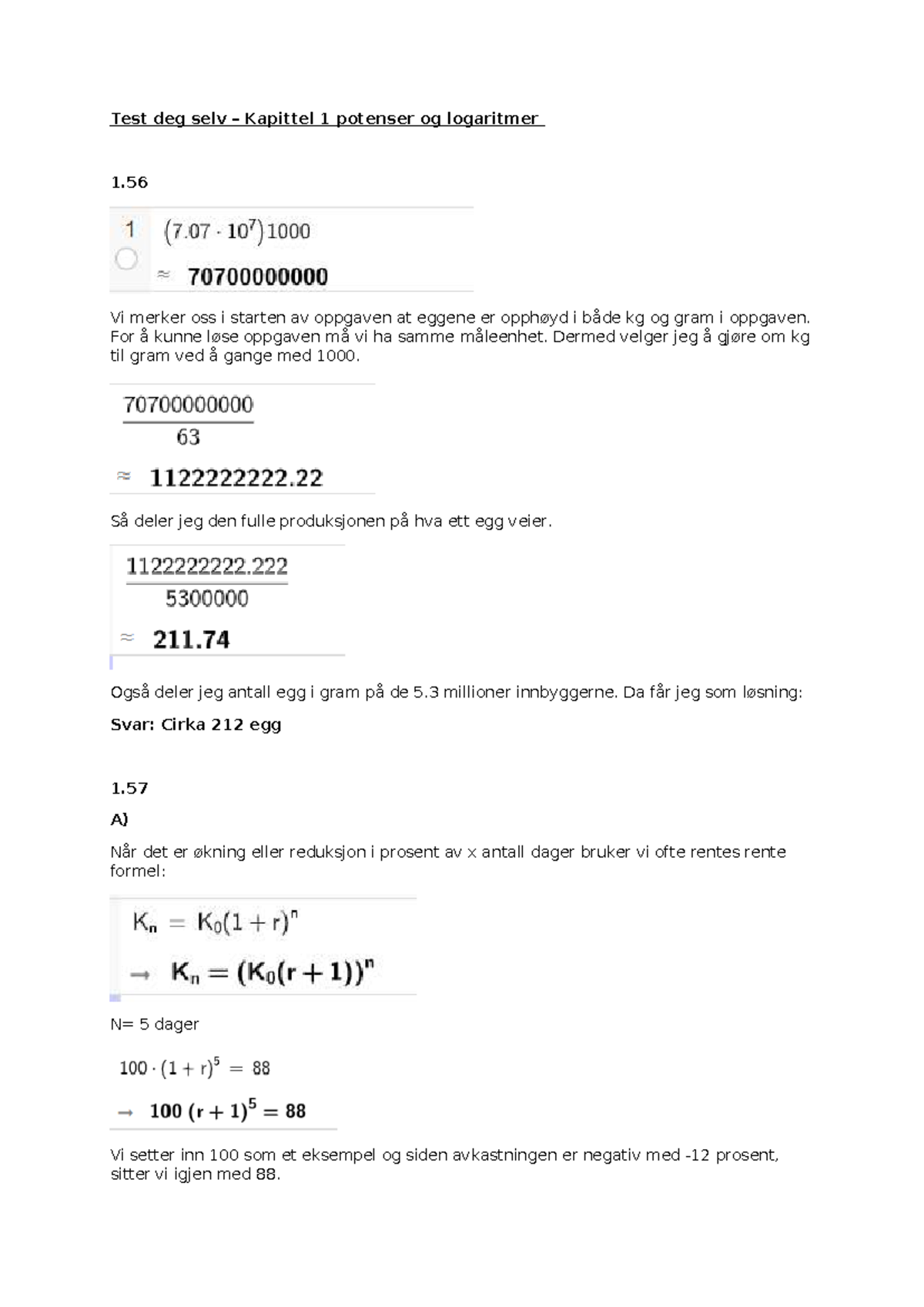 Test deg selv - Potenser og logaritmer (kap 1) - Test deg selv ...