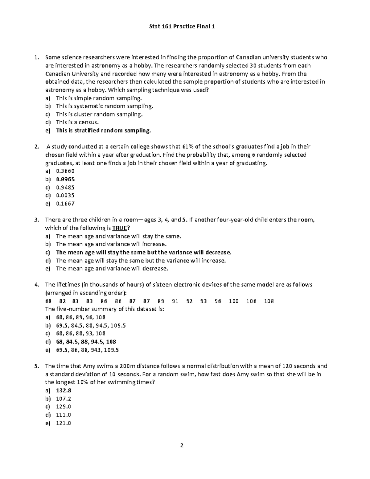 Stat 161 Practice Final Exam: Sampling Techniques & Probabilities - Studocu