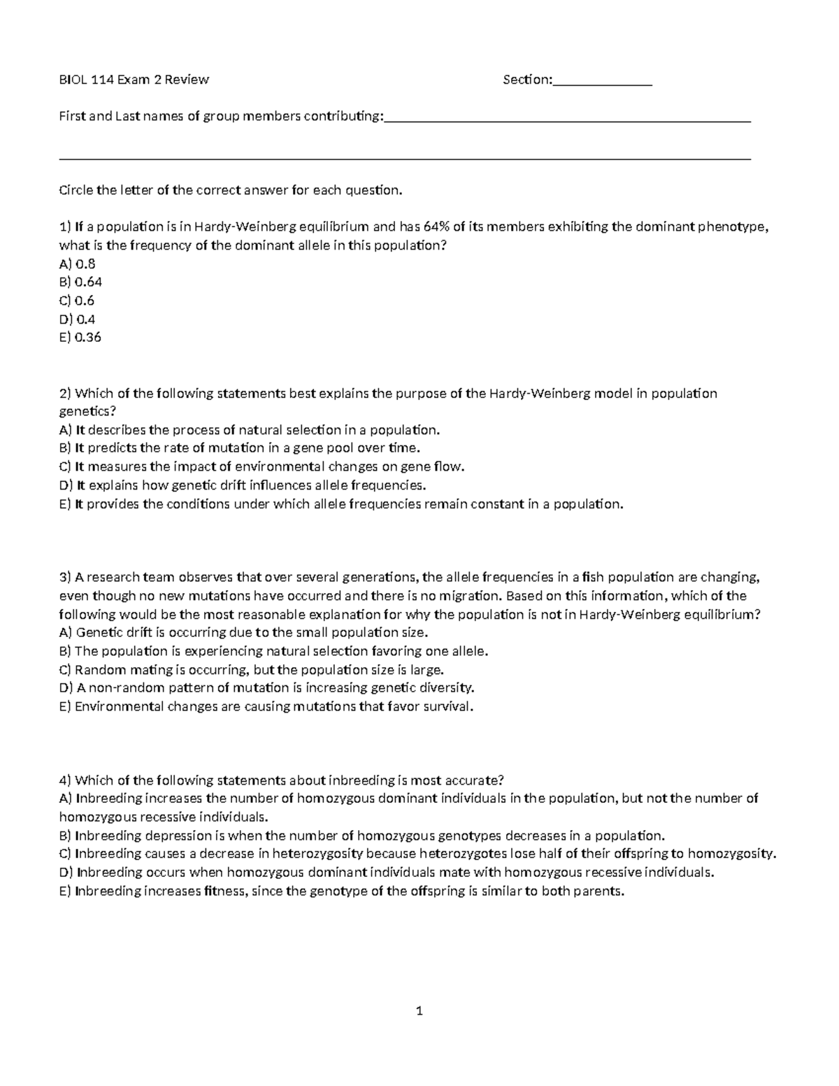 BIOL 114 Exam 2 Review: Key Concepts and Practice Questions - Studocu