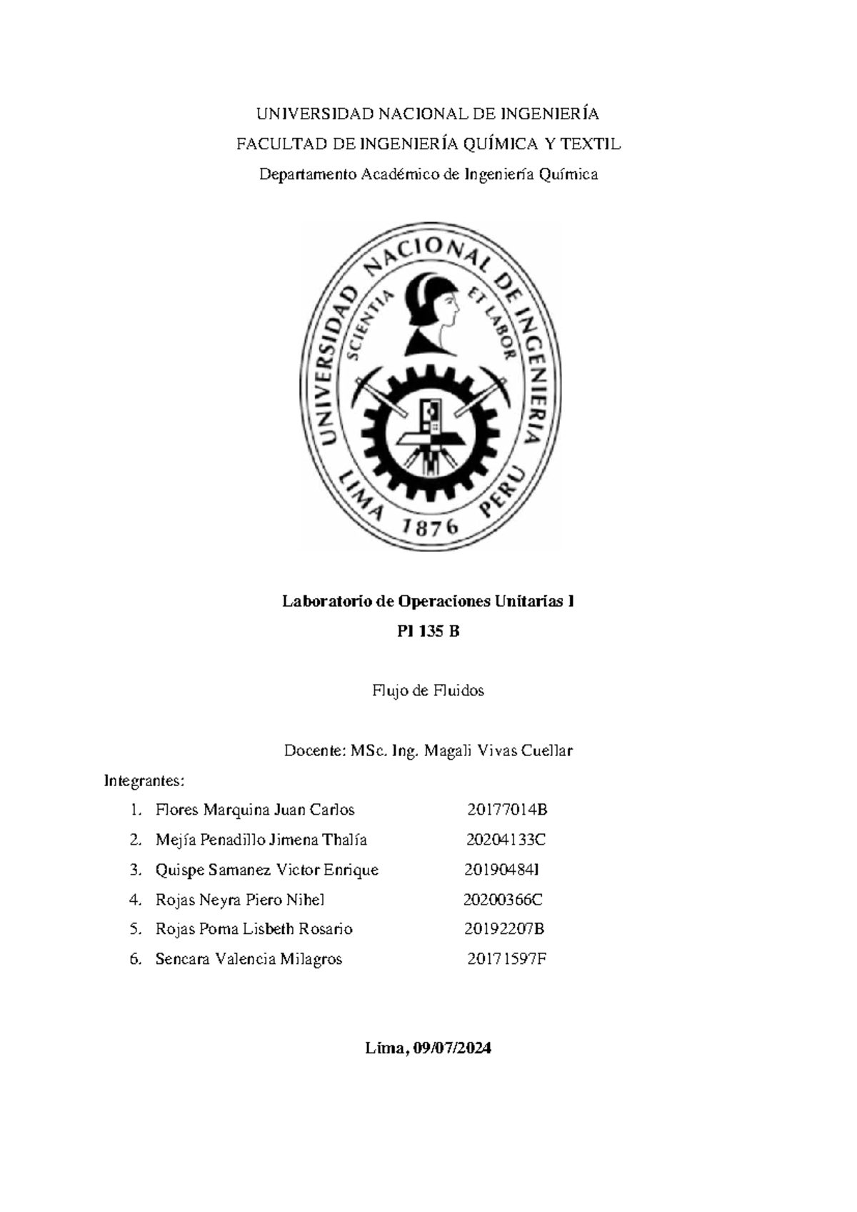 Informe de Flujo de Fluidos - PI 135 A Grupo F: Pérdida de Carga en ...