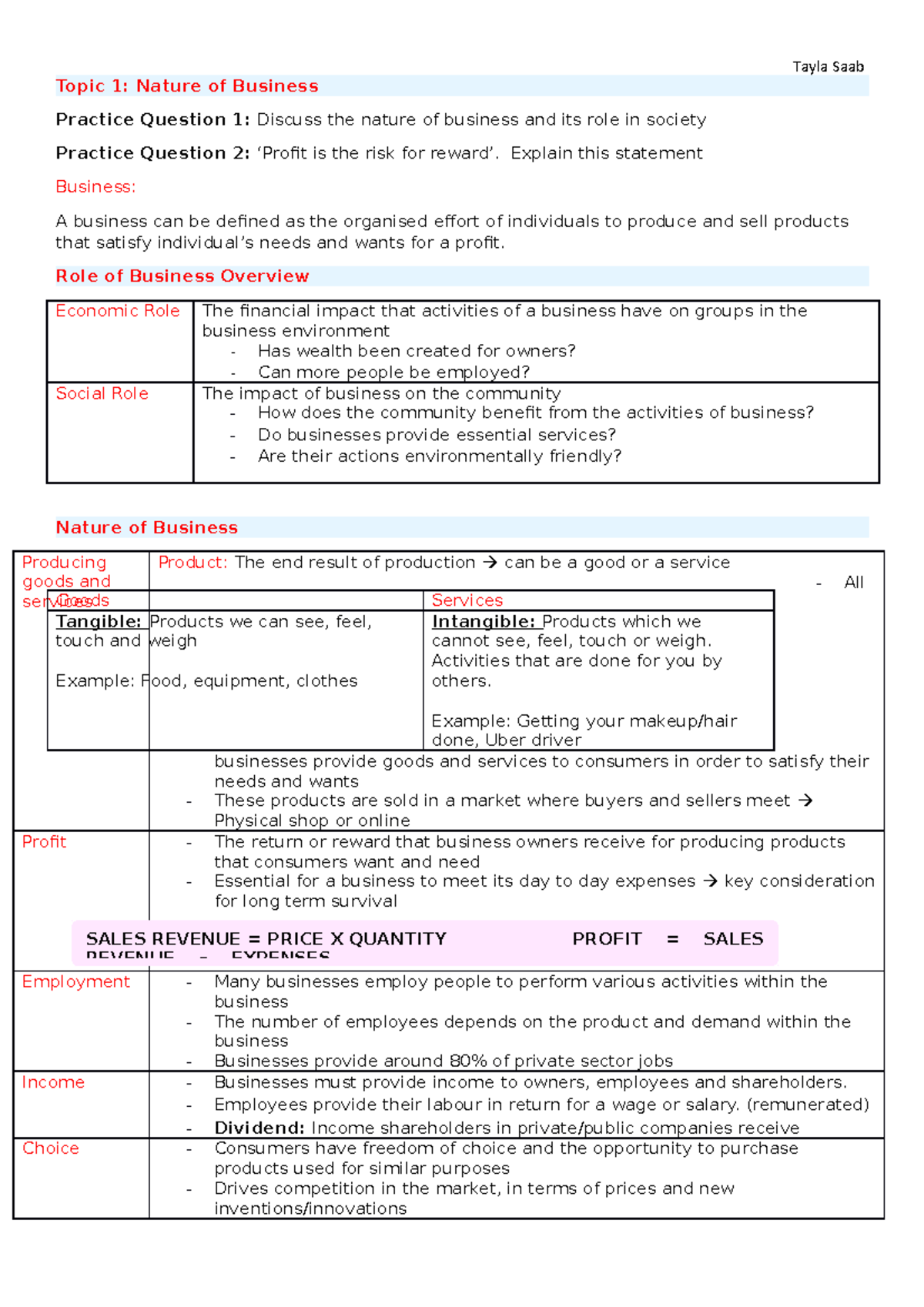 Prelim Business Notes - Understanding the Nature and Roles of Business ...