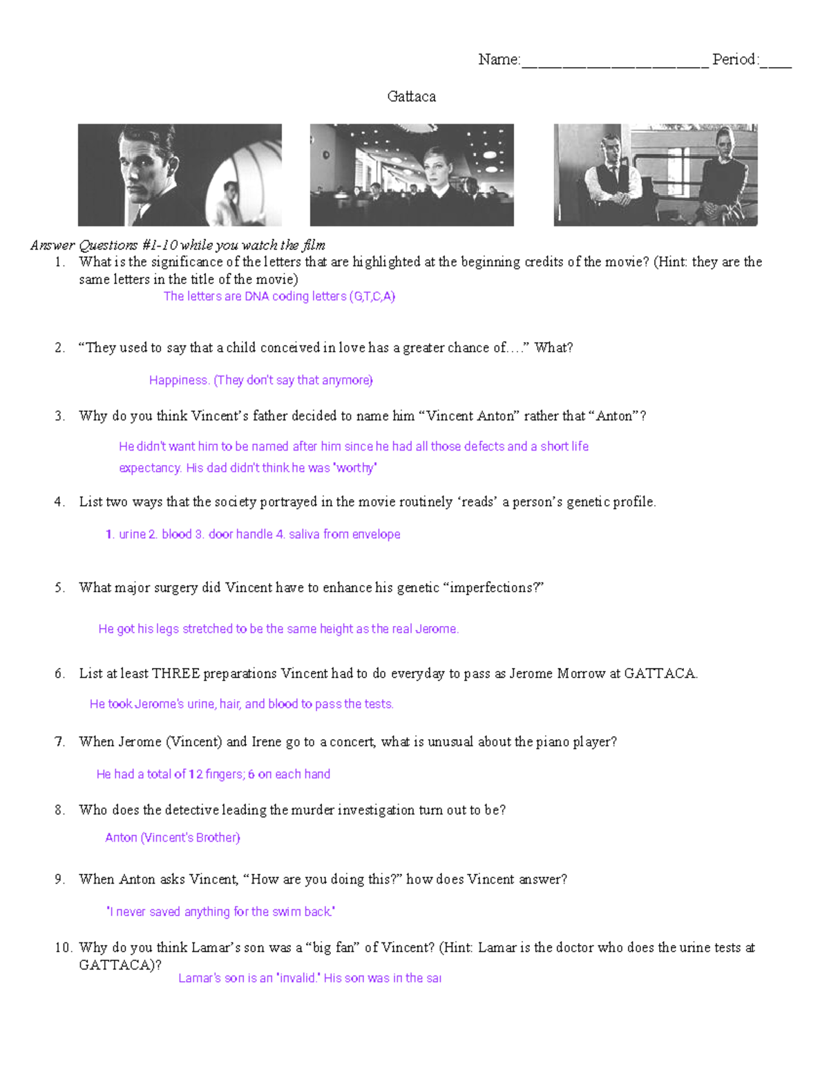 Kami Export - Coleman Davis - gattaca worksheet - Name ...