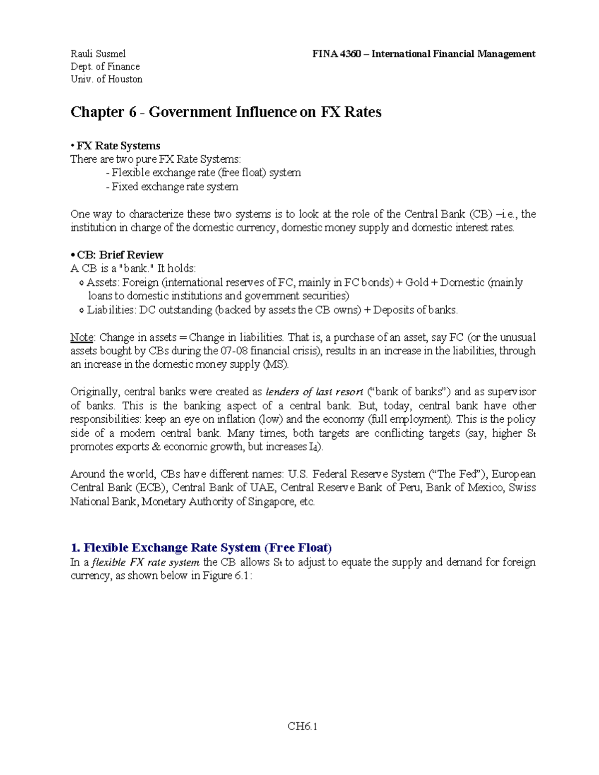 Chapter 6 Overview: Government Influence on FX Rates (FINA 4360) - Studocu