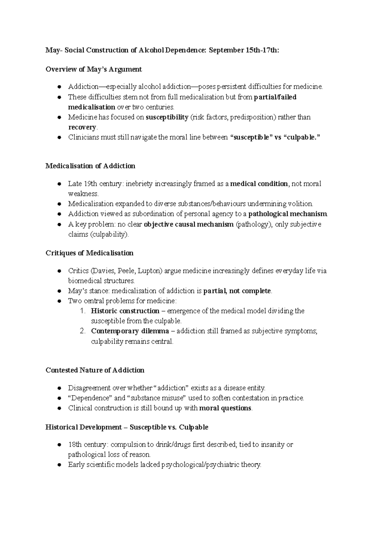 H Lthage 2L03 Final Exam Notes: Social Construction of Alcohol ...