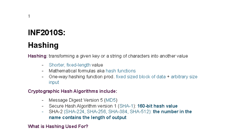 INF2010S: Comprehensive Notes on Hashing and Cybersecurity Concepts ...