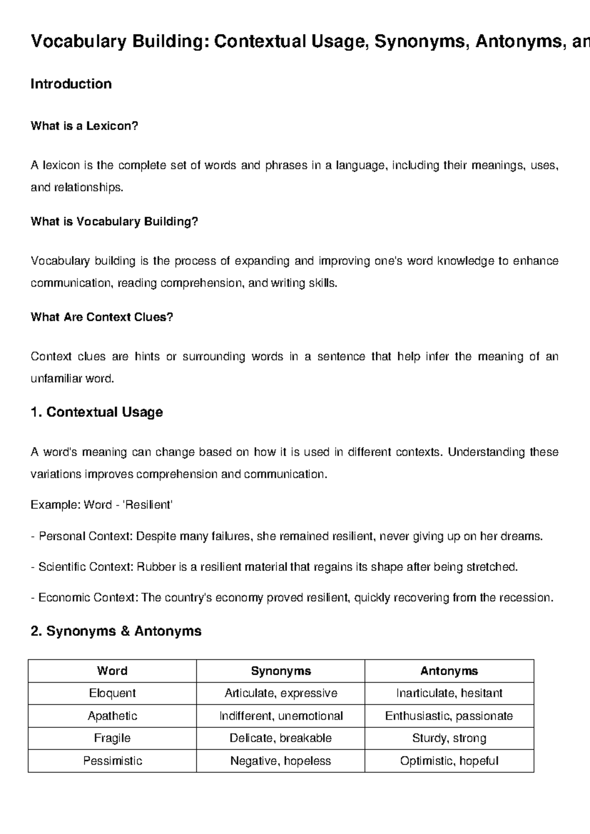 Vocabulary Building - Ejjejebeb - Vocabulary Building: Contextual Usage ...