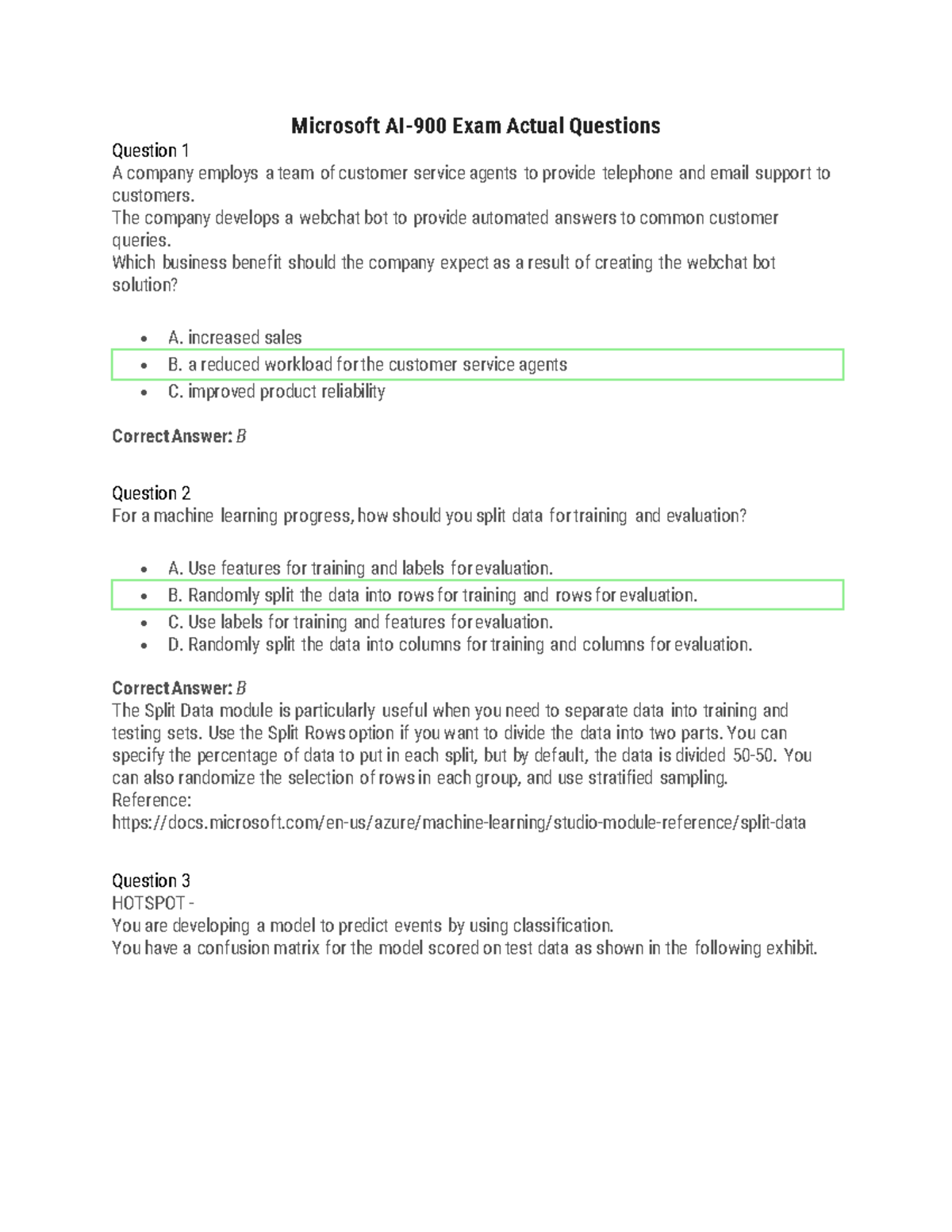 AI-900 - Exam Questions and Answers for Microsoft Certification - Studocu