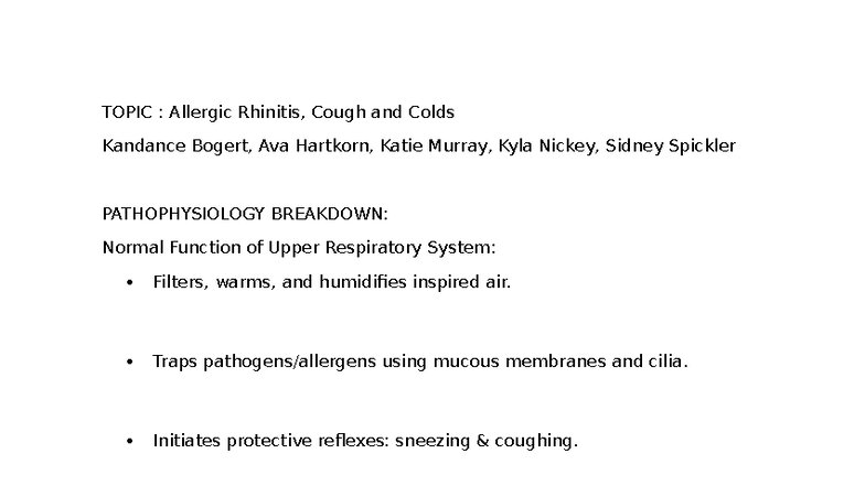Allergic Rhinitis, Cough, and Colds: Pathophysiology & Pharmacology ...