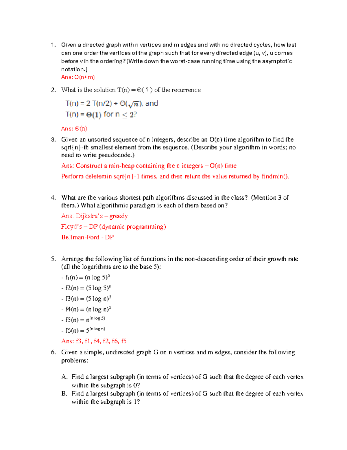 Final Exam Solutions for Advanced Graph Algorithms (CS-101) - Studocu