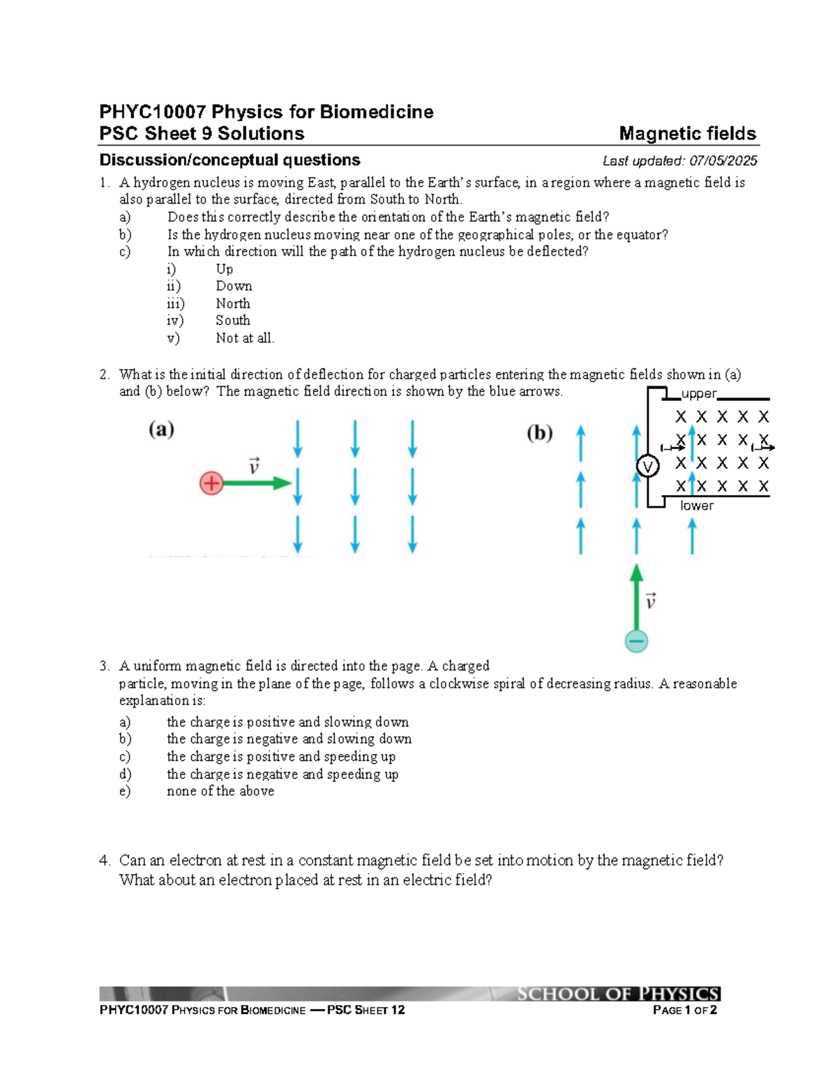 PHYC10007 PSC 9 2025 - Magnetic Fields Practice Questions - Studocu