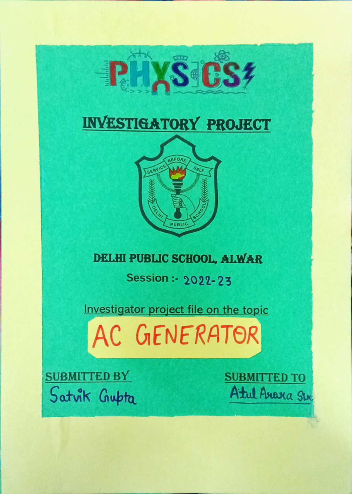 Physics investing project on AC generator - INV'Esn6ATORl' PROJECT ...