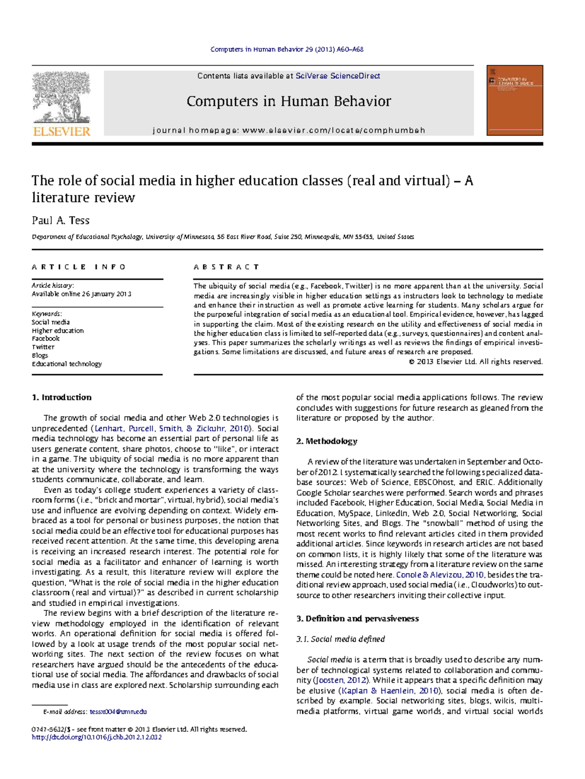 The Role of Social Media in Higher Education: A Literature Review (EDUC ...