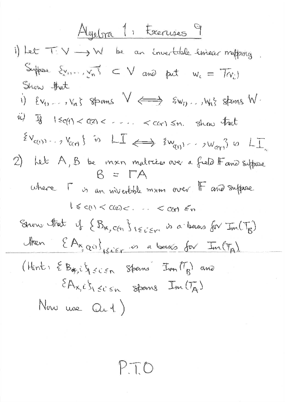 Algebra 1 Practice 284: Exercises on Linear Mappings and Matrices - Studocu