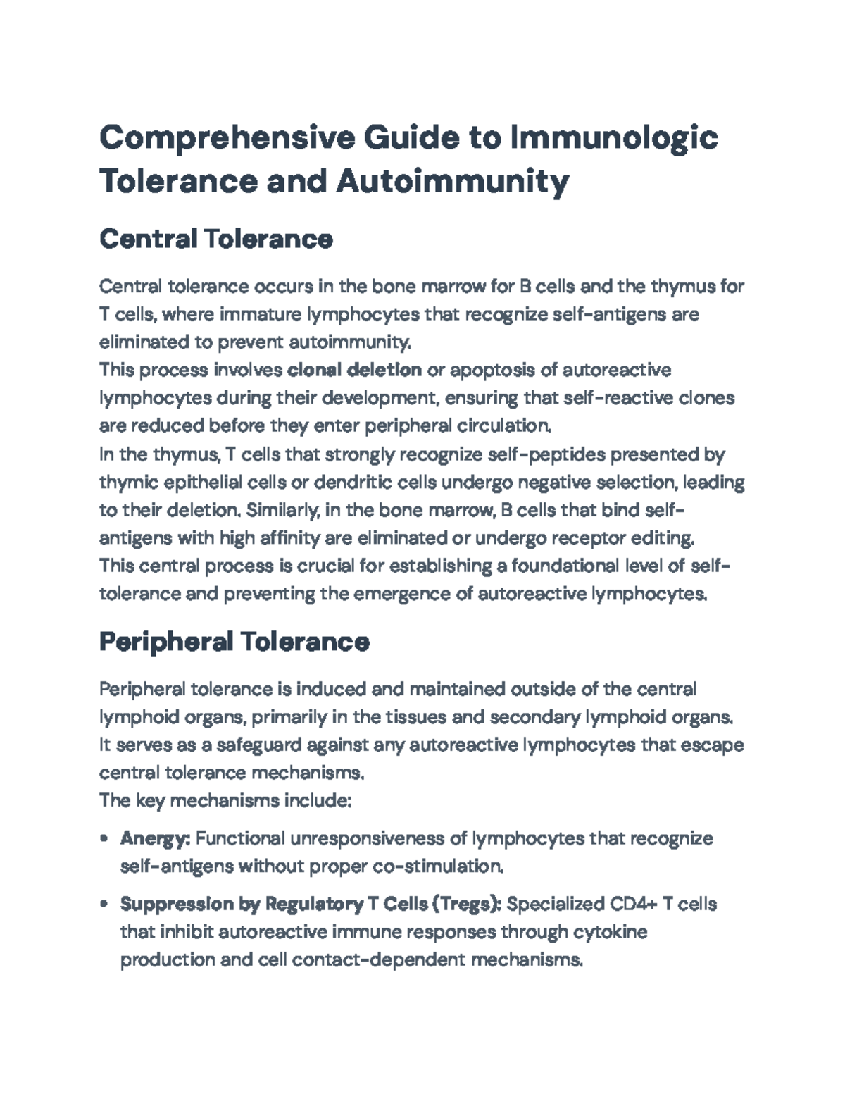Comprehensive Study on Immunologic Tolerance & Autoimmunity (BIO 101 ...