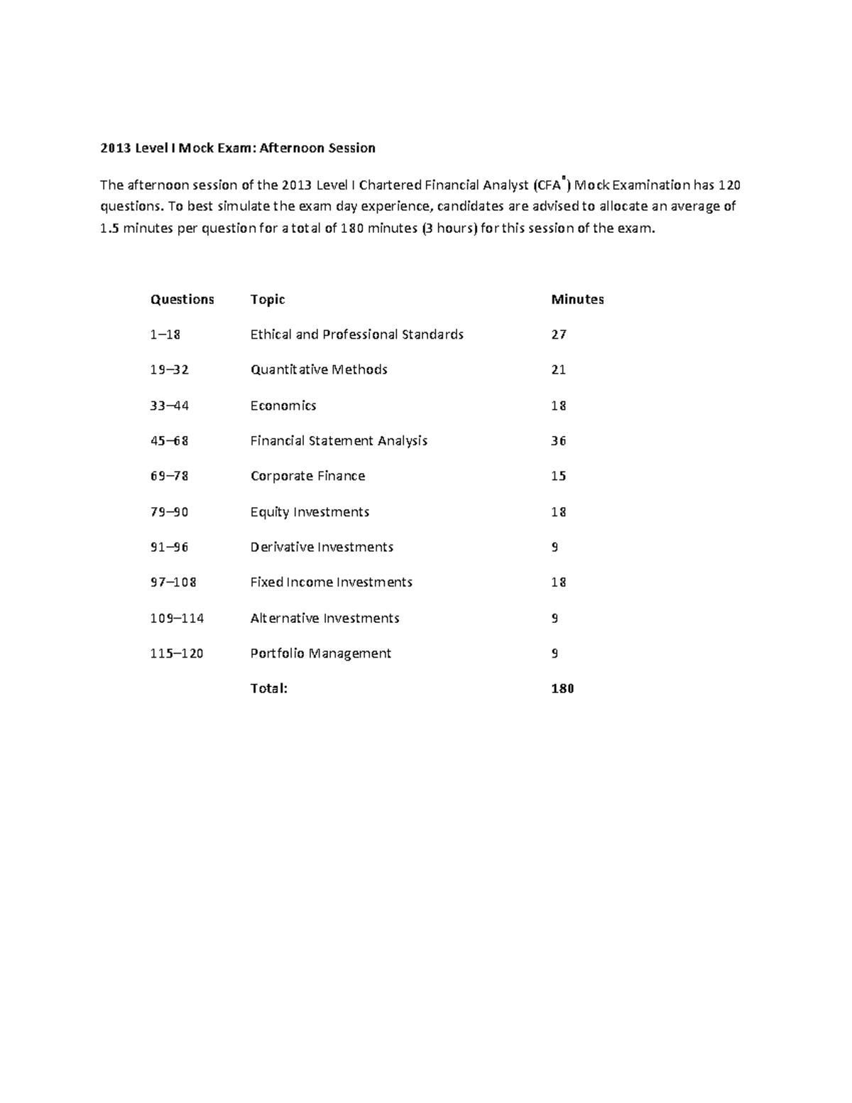 2013-Course of CFA Level 1 Mock Exame - 2013 - 2013 Level I Mock Exam ...