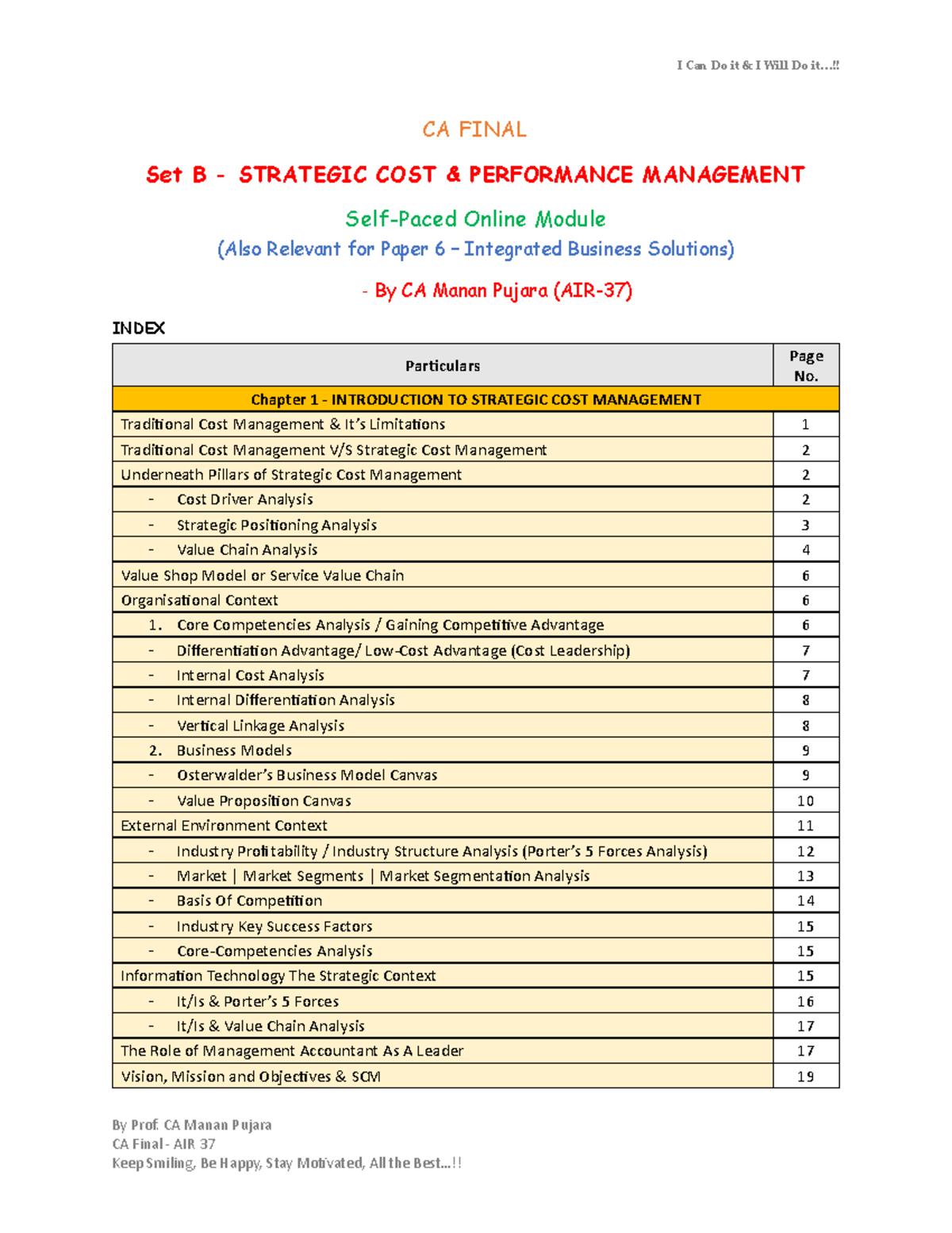 CA Final Concept Book: Strategic Cost & Performance Management Notes ...