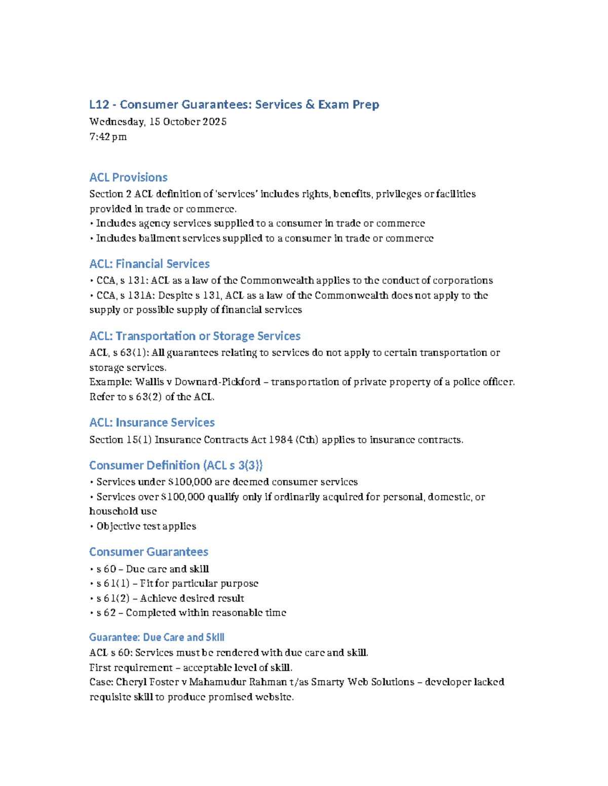 L12 Consumer Guarantees: Services Exam Prep Guide - Studocu