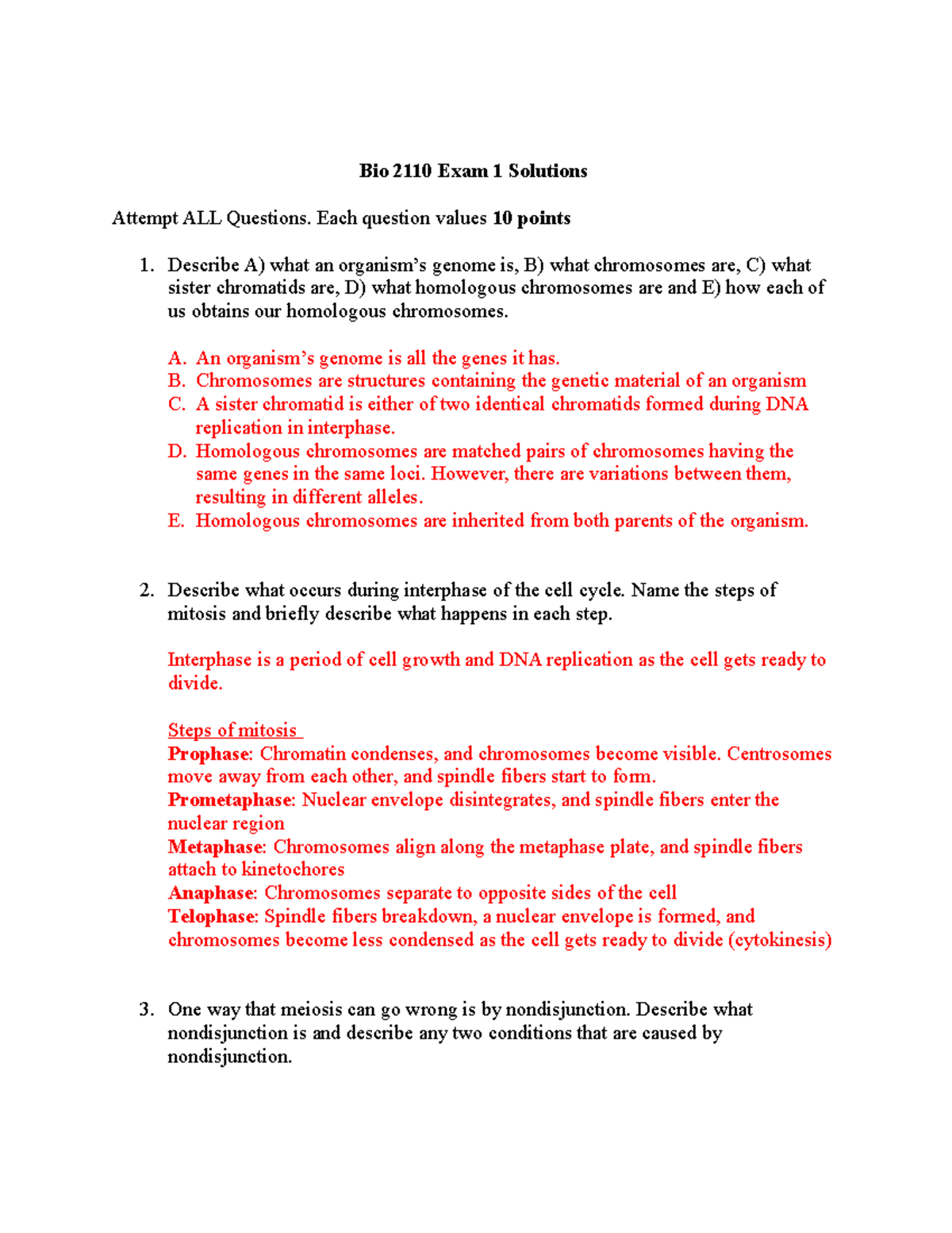 Bio 2110 Exam 1 Solutions - Key Concepts & Answers - Studocu