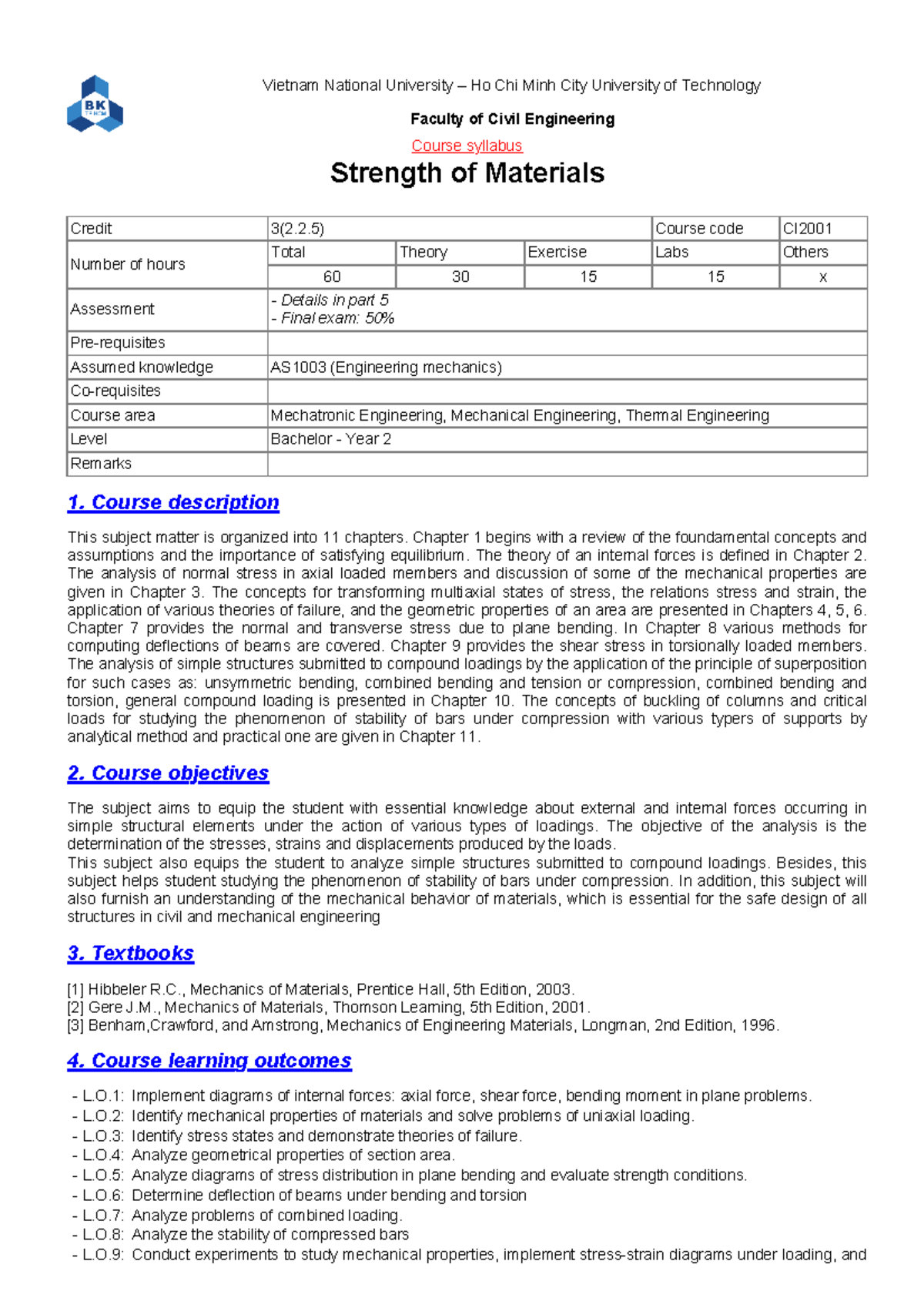 CI2001 - Final Exam Notes for Strength of Materials Course - AA058 ...