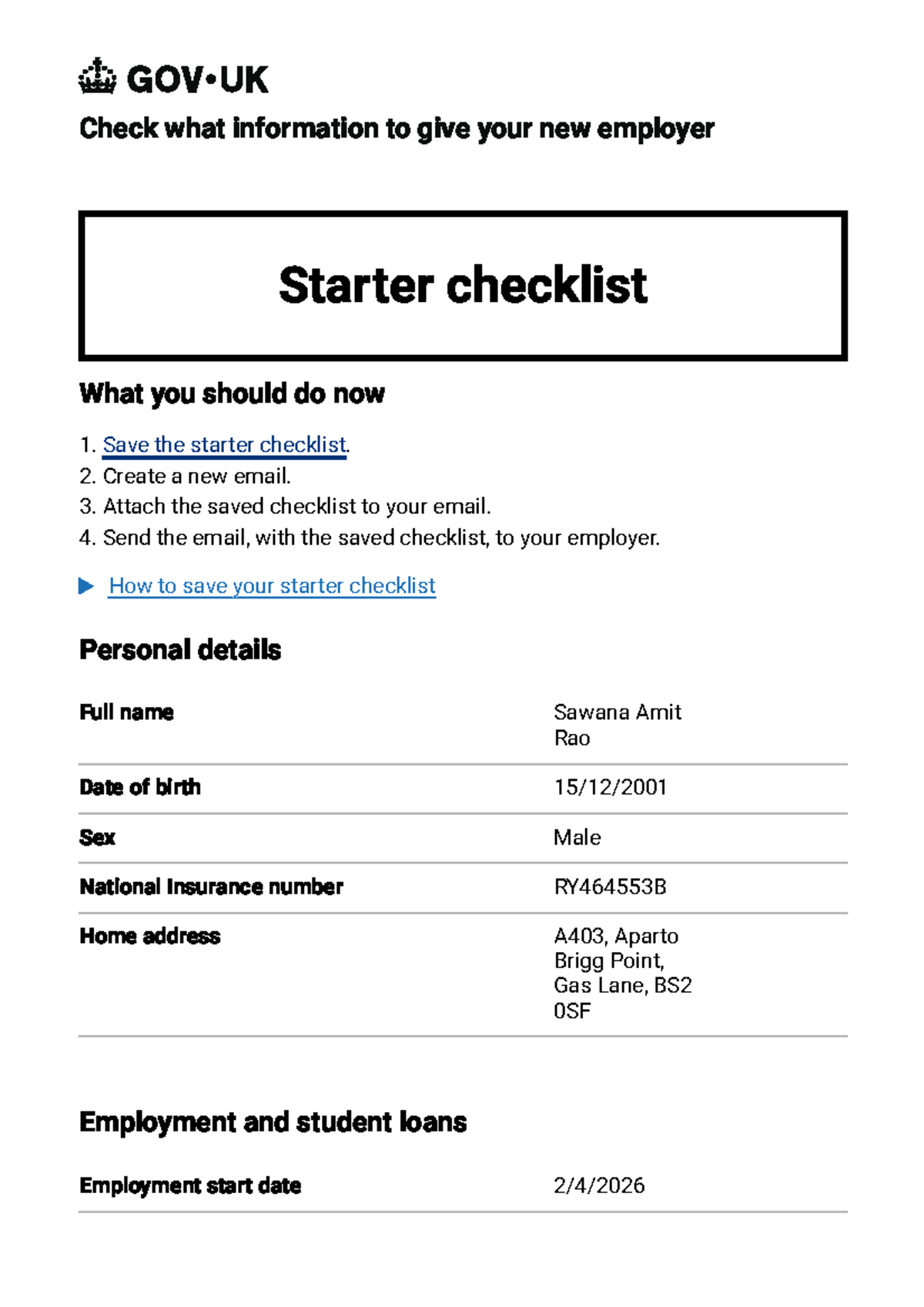 Starter Checklist Guidance for New Employers - Studocu
