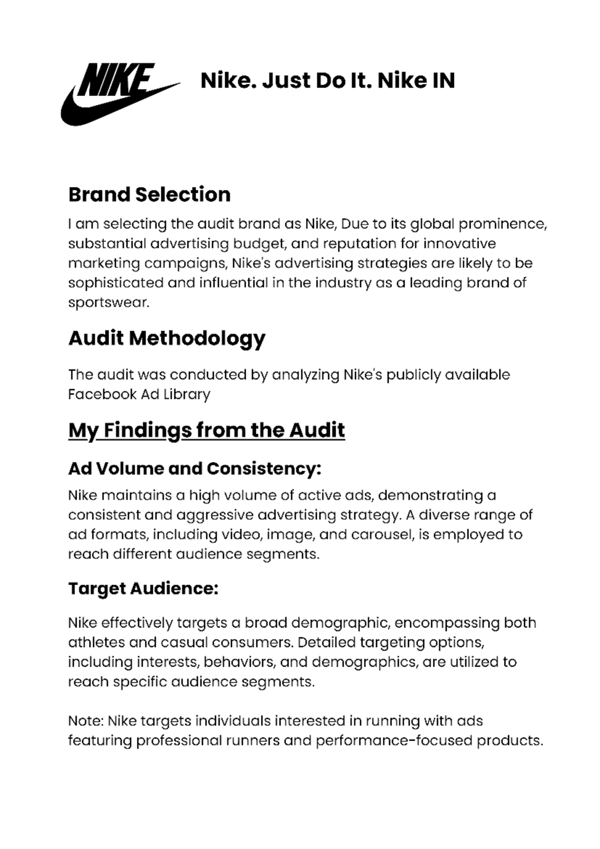 NIKE IN: Advertising Strategy Audit and Insights on Nike Brand - Studocu