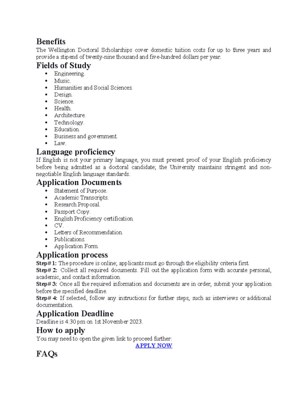Wellington Doctoral Scholarship Info & Application Process 2023/24 ...