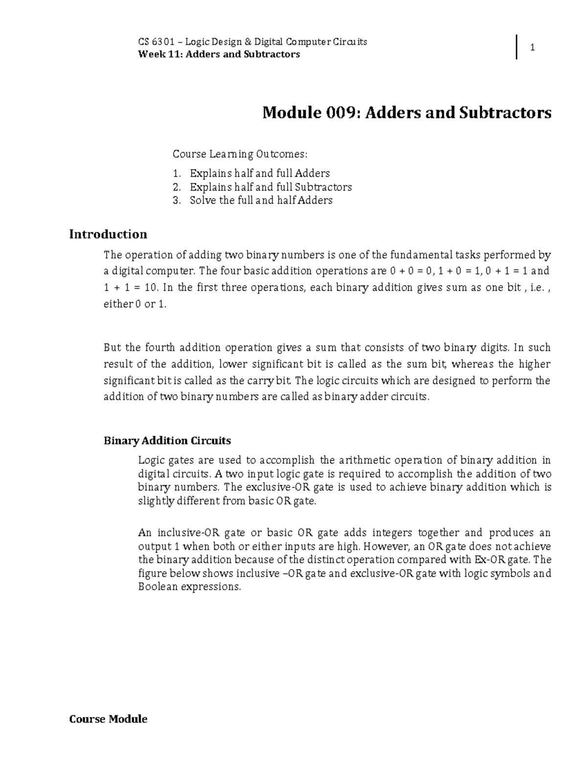 Week 11 - Understanding Adders and Subtractors in Digital Logic - Studocu