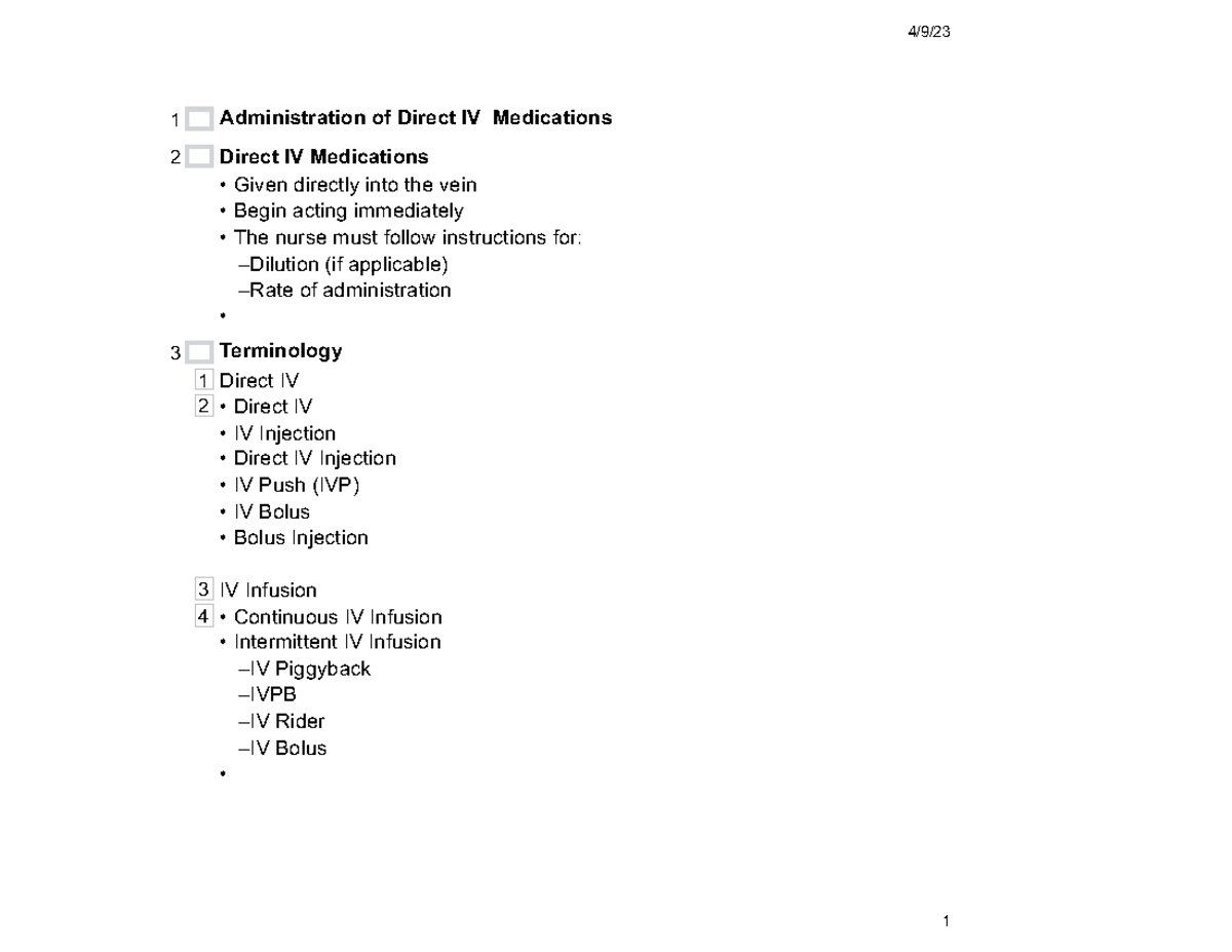 Direct+IV%281%29 - direct IV - 4/9/ 1 Administration of Direct IV ...