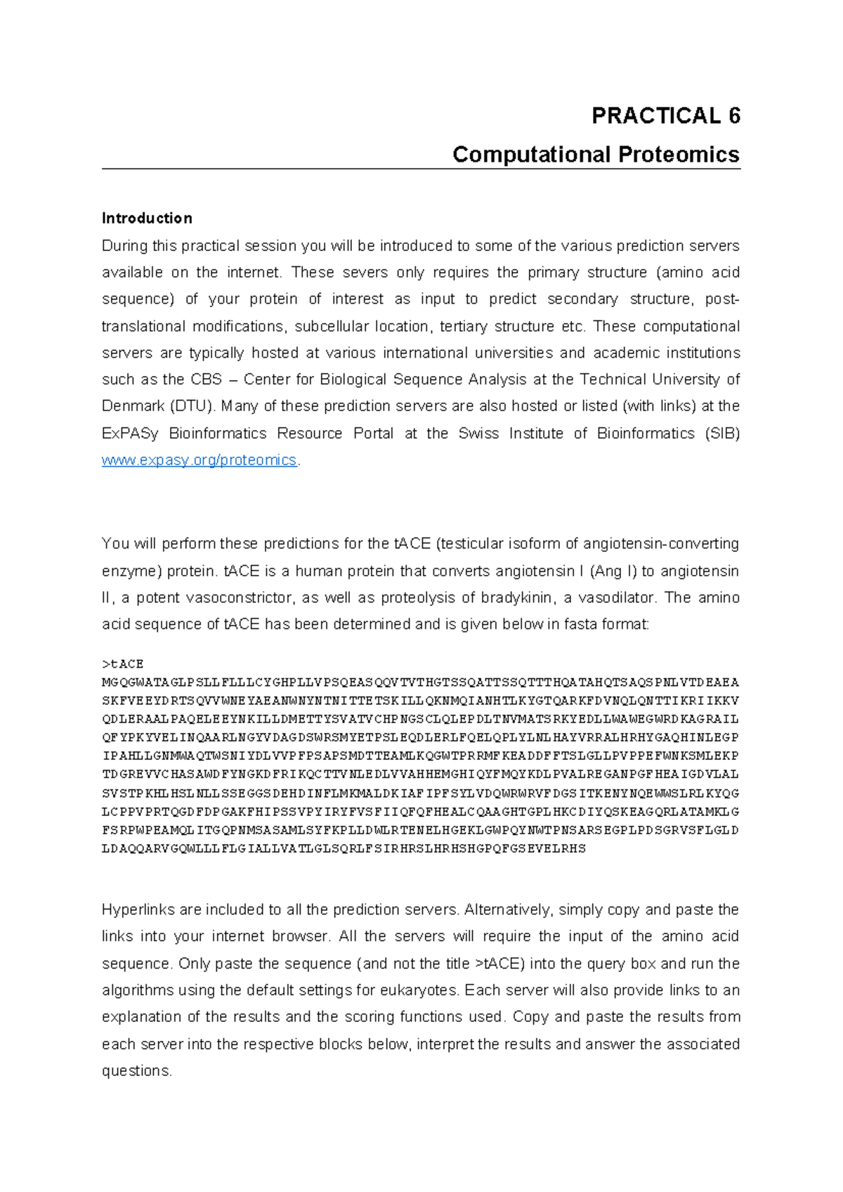 PRACTICAL 6: Computational Proteomics & tACE Protein Analysis - Studocu