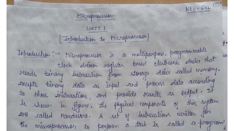 Microprocessor Unit 1: Introduction to Microprocessors and Architecture ...