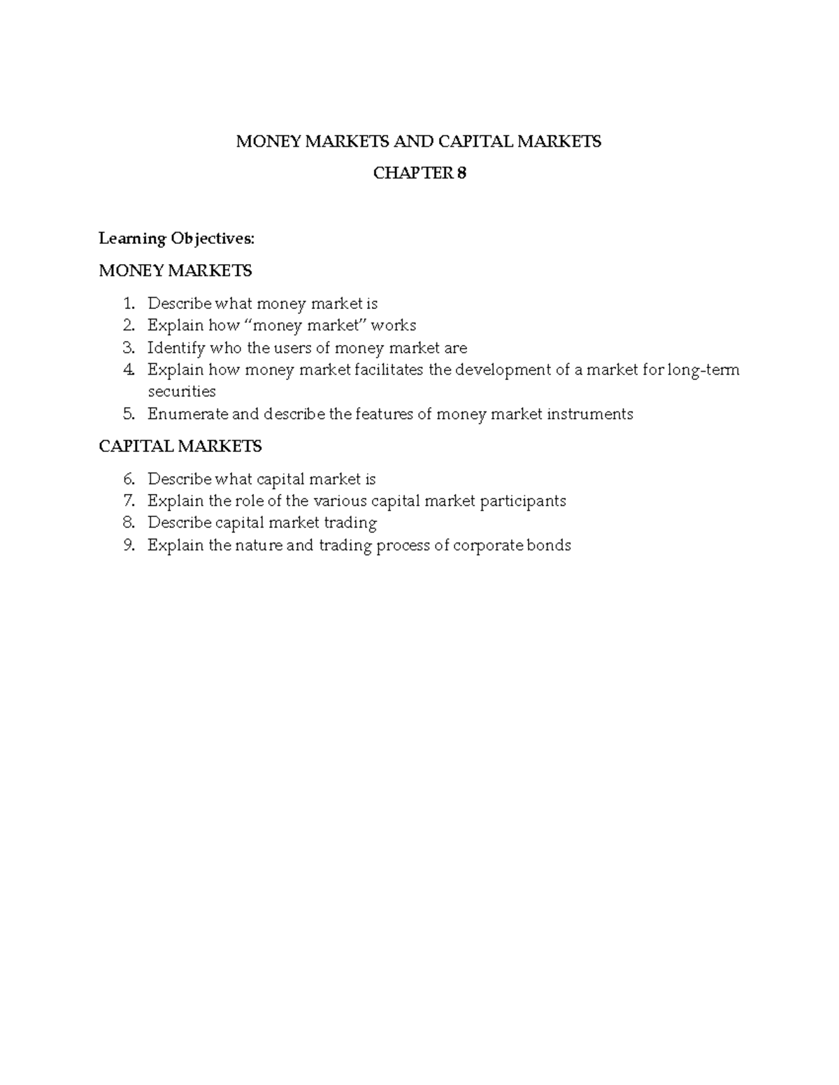MONEY MARKETS AND CAPITAL MARKETS CHAPTER 8 Overview and Key Concepts ...