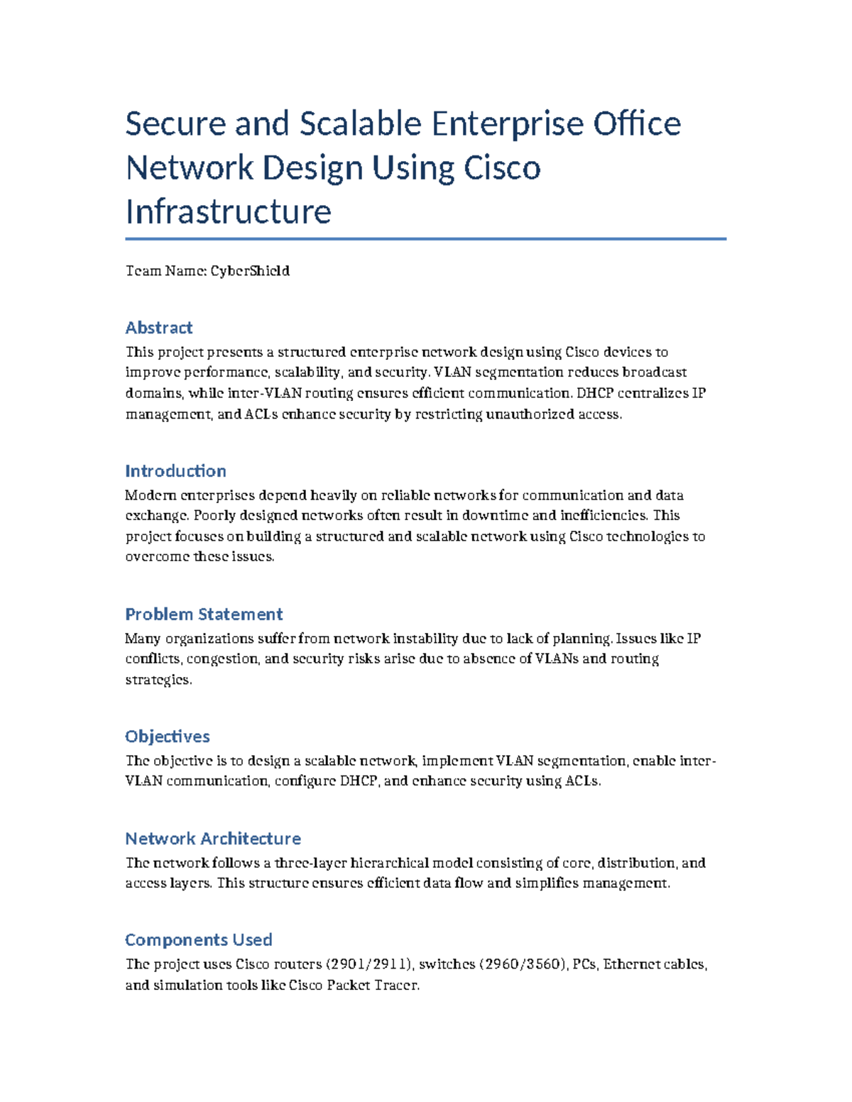 Final Report on Secure & Scalable Enterprise Network Design (CISCO ...