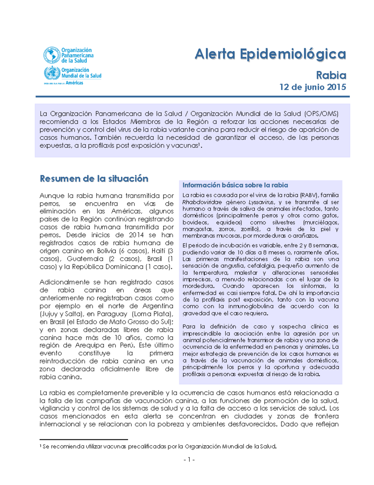 Alerta Epidemiológica sobre Rabia en las Américas - OMS - Studocu