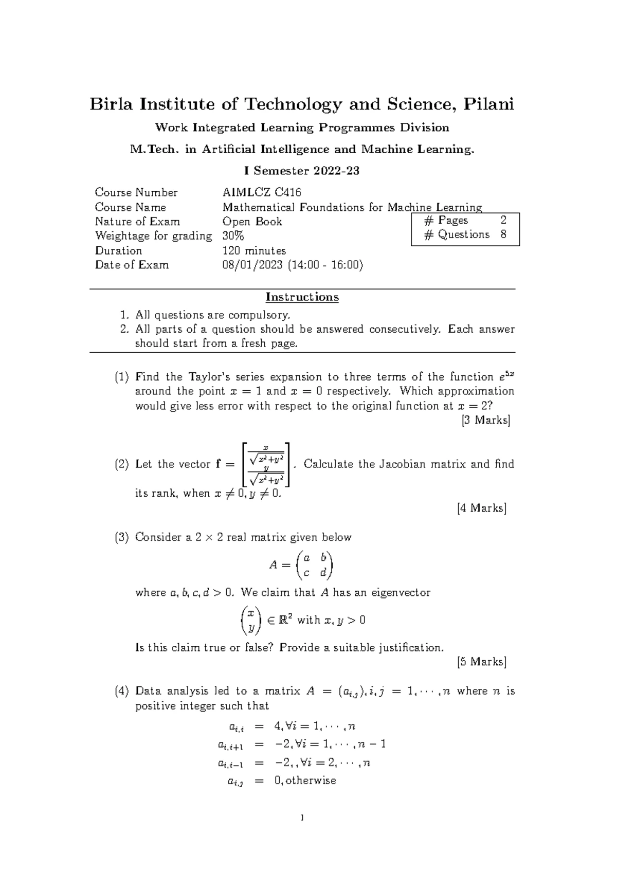 Mid Semester DSE 2022QPSolution Key - Birla Institute of Technology and ...