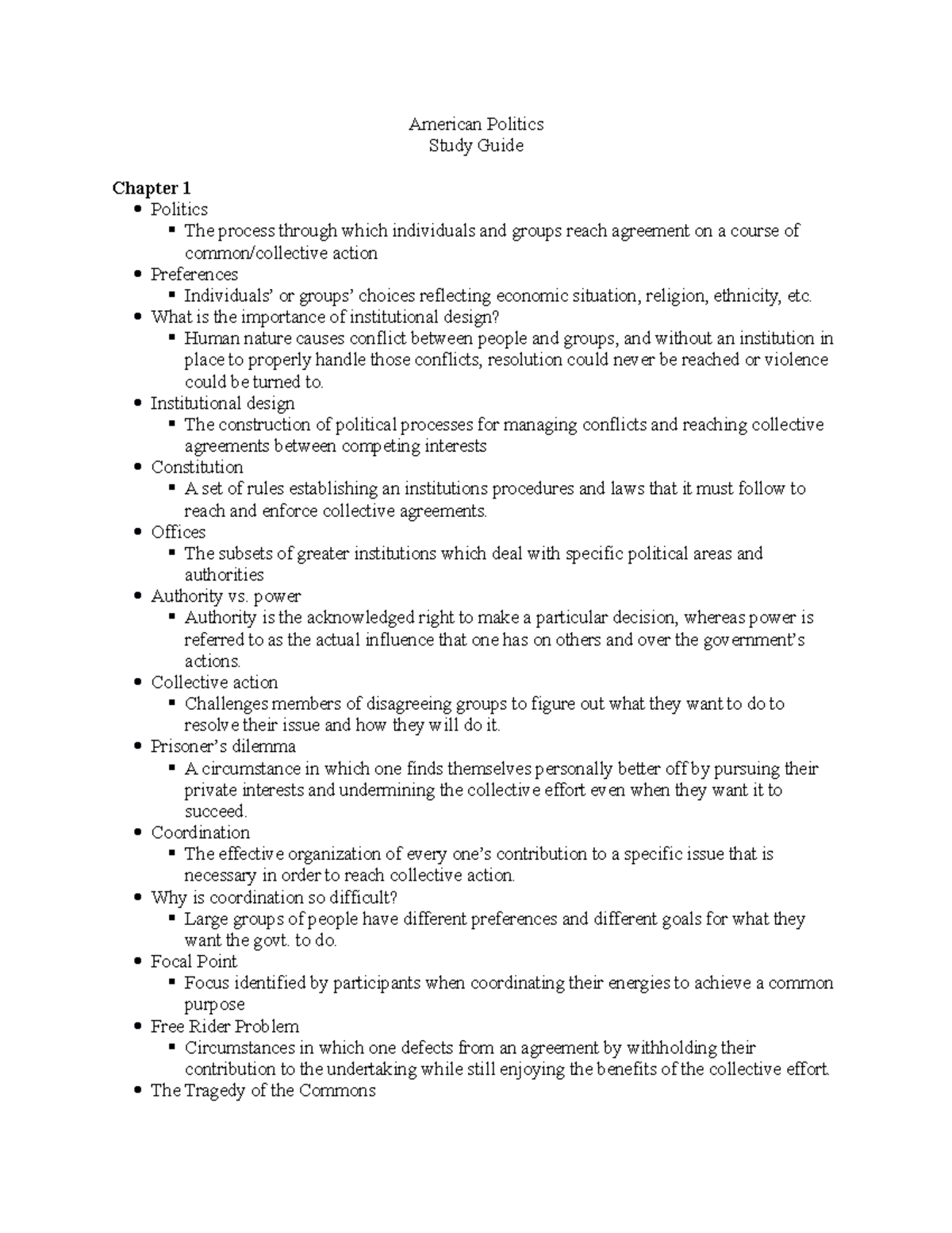 Pol Sci test 1 study guide - American Politics Study Guide Chapter 1 ...